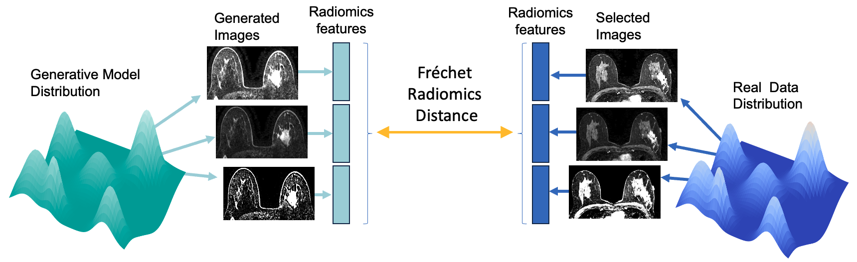 FRD concept: Comparing generative model distribution to real data distribution